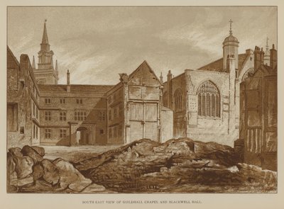 Vue sud-est de la chapelle Guildhall et de Blackwell Hall, Cité de Londres - English School
