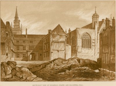 Vue sud-est de la chapelle du Guildhall et de Blackwell Hall, Londres - English School