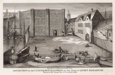 Vue sud de la douane, Londres, sous le règne de la reine Élisabeth - English School