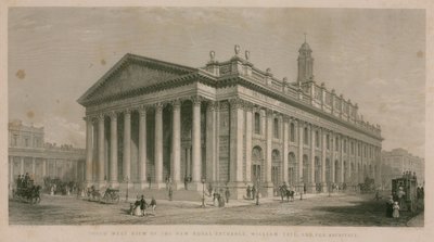 Vue sud-ouest du nouveau Royal Exchange, Londres - English School