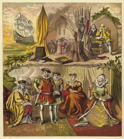 Souverains de la lignée des Tudor; Roi Henri VII, Roi Henri VIII, Roi Édouard VI, Reine Marie, Reine Élisabeth I - English School