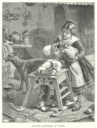 Enfants espagnols à la maison (gravure) - English School