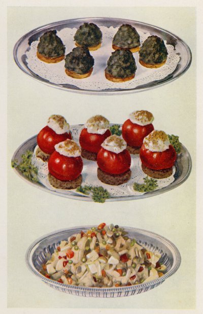 Épinards à la crème; Tomates farcies; Salade de légumes - English School