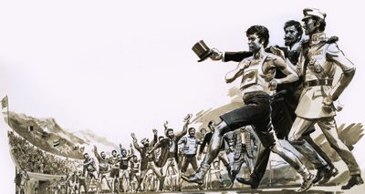 Spiridon Loues remportant le marathon olympique sous l
