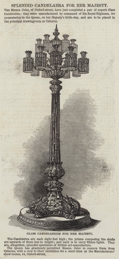 Splendide candélabre pour Sa Majesté (gravure) - English School
