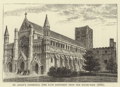 Cathédrale de St Albans, la nef restaurée, vue du sud-ouest, 1885 - English School