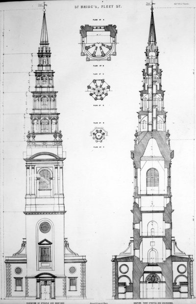 St. Brides, Fleet Street, élévation de l