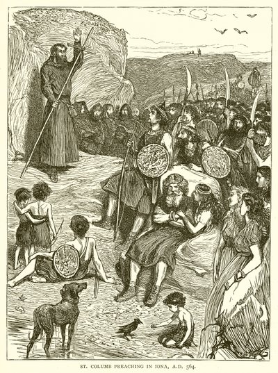 Saint Colomb prêchant à Iona, 564 après J.-C. - English School