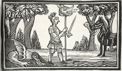 Saint George avec la tête du dragon, illustration de Chap-books du XVIIIe siècle par John Ashton, pub. 1882 - English School