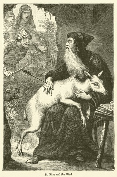 St Giles et la biche (gravure) - English School