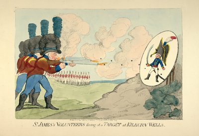Les volontaires de St James tirant sur une cible à Kilburn Wells, pub. 1803 - English School