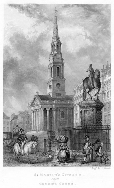 Église St. Martins depuis Charing Cross, 1837 - English School