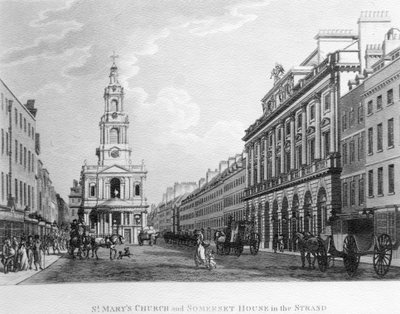Église St. Mary et Somerset House sur le Strand, 1796 - English School