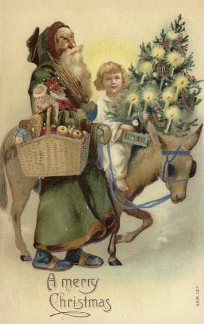Saint Nicolas et Jésus-Christ, avec sapin de Noël et cadeaux - English School