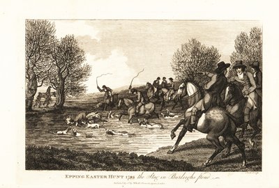 Chasseurs de cerfs et chiens chassant un faon dans la chasse de Pâques d