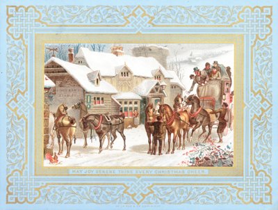 Diligence et chevaux devant une auberge, Carte de Noël - English School