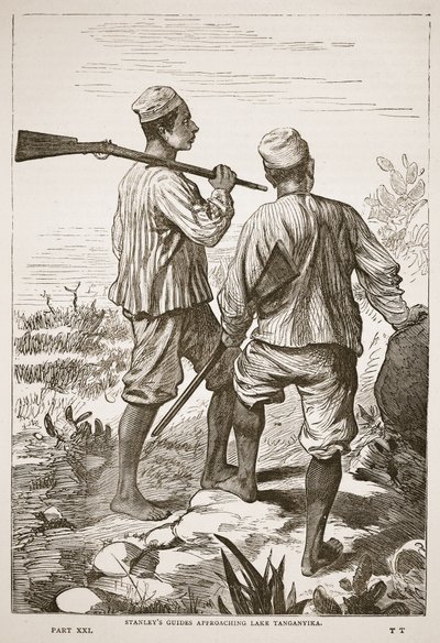 Les guides de Stanley approchant le lac Tanganyika, illustration de l