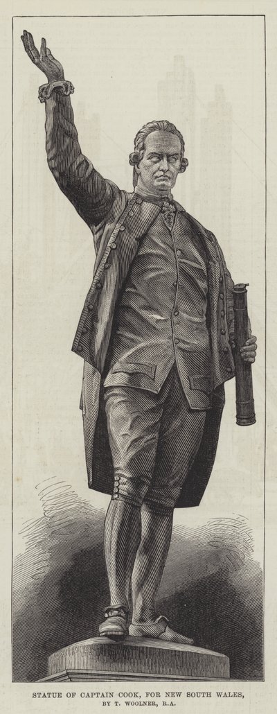 Statue du capitaine Cook, pour la Nouvelle-Galles du Sud, par T Woolner, RA (gravure) - English School