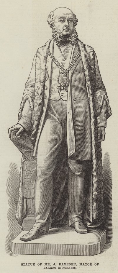 Statue de M. J Ramsden, maire de Barrow-in-Furness (gravure) - English School