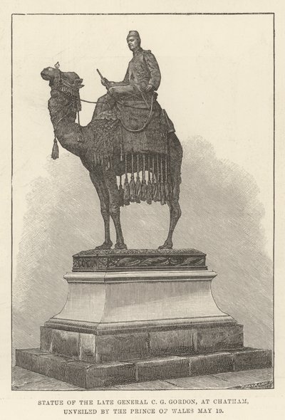 Statue du défunt général C G Gordon, à Chatham, dévoilée par le prince de Galles - English School