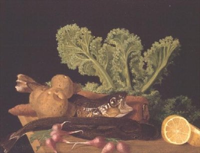 Nature morte de légumes et de poissons - English School
