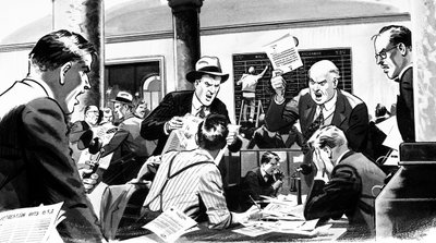 Bureau de courtier en bourse pendant le krach de Wall Street de 1929 - English School