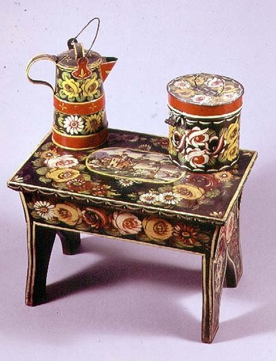 Tabouret, cafetière et boîte - English School