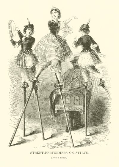 Artistes de rue sur échasses (gravure) - English School