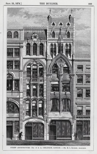 Architecture de rue, nos 48 et 49, Cheapside, Londres (gravure) - English School