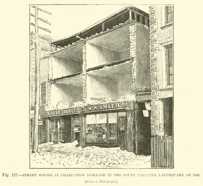 Maisons de rue à Charleston endommagées lors du tremblement de terre de Caroline du Sud en 1886 - English School