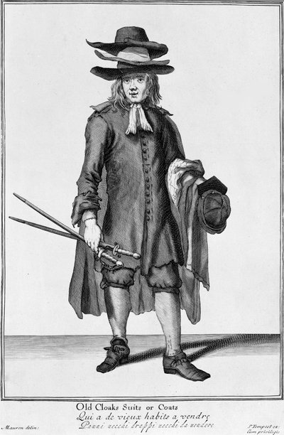 Vendeur de rue vendant de vieux manteaux, costumes et vestes, 1666 - English School