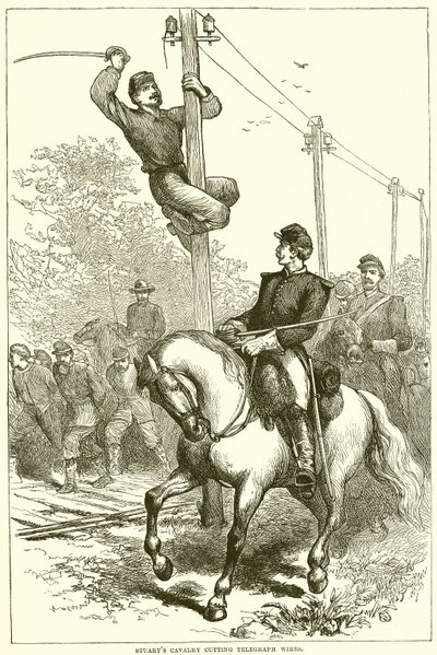 Cavalerie de Stuart coupant les fils télégraphiques - English School