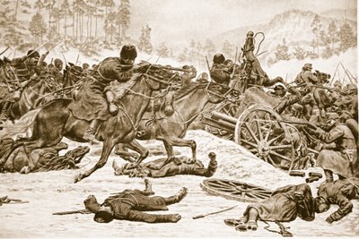 Combats acharnés sur les hauteurs prises par les Russes au sud de Dukla dans les Carpates, 1914-19 - English School