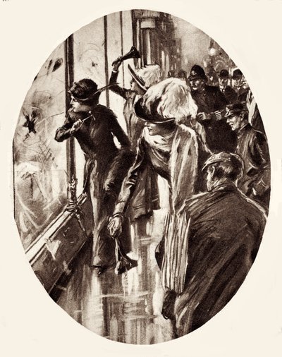 Suffragettes-dessin de femmes brisant des vitrines à Londres, mars 1912 (gravure) - English School