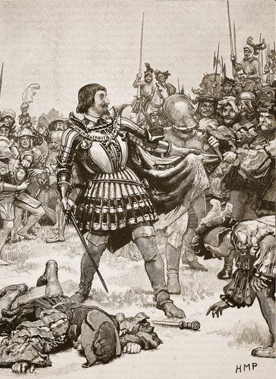 Reddition de François sur le champ de bataille de Pavie, illustration de Cassells Illustrated History of England - English School