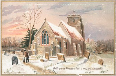 Balayer la neige dans le cimetière, Carte de Noël - English School