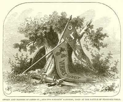 Épée et dague de Jacques IV, et deux bannières de chevaliers, utilisées à la bataille de Flodden Field - English School