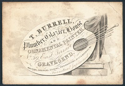 T Burell, plombier, vitrier, peintre en bâtiment et décorateur, carte de visite - English School