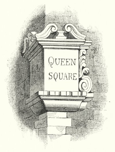 Tablettes pour coins de rue, Queen Square (gravure) - English School