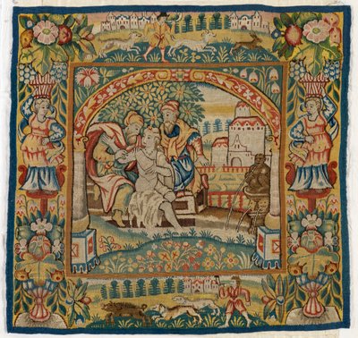 Housse de coussin en tapisserie représentant Suzanne au Bain (une des six tapisseries Sheldon, 47.9 à 47.14), fabriquée à Sheldon, Angleterre, si authentique - English School