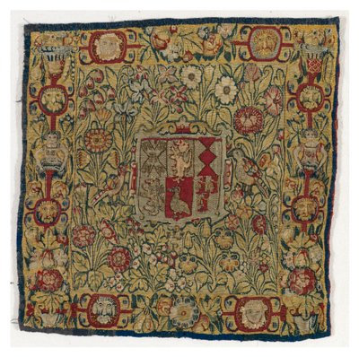 Housse de coussin en tapisserie représentant les armes de Sacheverell - English School