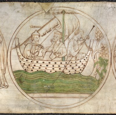 Tatwin transporte Guthlac en bateau à Crowland, du 