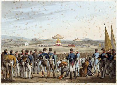 Te deum sur le champ de bataille dans « Anecdotes historiques, militaires et navales et incidents arrivés aux armes de la Grande-Bretagne et de leurs alliés, se terminant à Waterloo » par Edward Orme. Ill. par Fry, Sutherland, Clark, Dubourg, W.Heart, JA,  - English School
