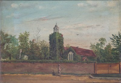 Église de Teddington, Middlesex, vers 1900 (huile sur toile) - English School
