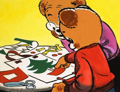 Ours en peluche fabriquant des décorations de Noël - English School