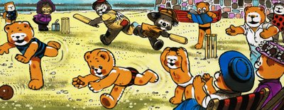 Ours en peluche jouant au cricket sur la plage - English School