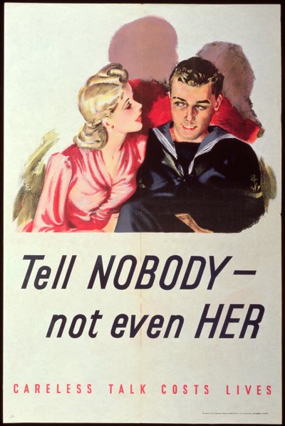 Ne dites à personne - même pas à elle. Les bavardages coûtent des vies, affiche de la Seconde Guerre mondiale - English School