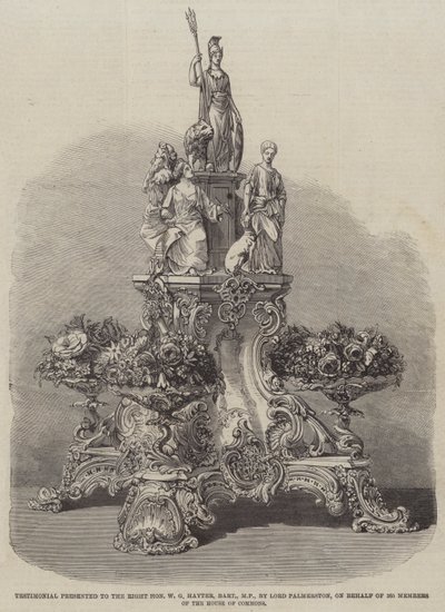 Témoignage présenté au très honorable W G Hayter, baronnet, MP, par Lord Palmerston, au nom de 365 membres de la Chambre des communes (gravure) - English School