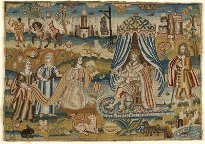 Panneau textile avec Esther et Assuérus, milieu à fin du 17e siècle - English School
