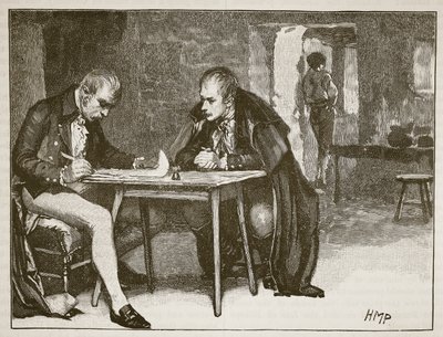 Les agents de la Grande-Bretagne et de la Suède signant le traité contre Napoléon (illustration de Cassells Illustrated History of England) - English School